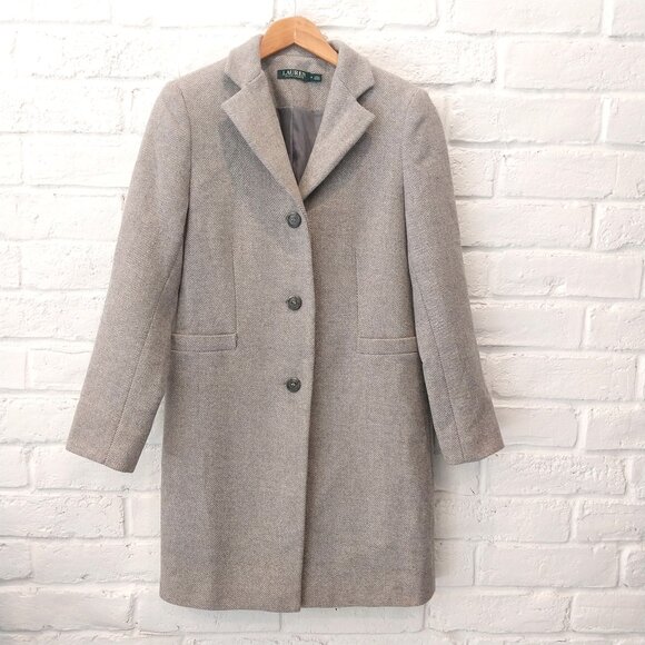 Lauren Ralph Lauren Coat Womens 6 M Gray Herringbone Tweed Wool Blend Jacket - Picture 1 of 12